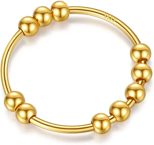Anillo de ansiedad antiestrés para mujer, anillo giratorio de plata de ley 925/oro con cuentas - Joyería para el alivio del estrés, regalo ideal,