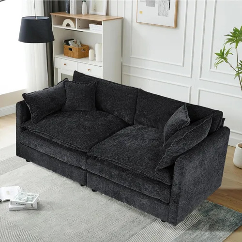 Miniatura 54 de Setawix Sofá Profundo de 3 Plazas con Otomana, Sofás de Nube en Forma de L de 112.2" para Sala de Estar, Sofá de Nube de Chenilla con Asiento Café