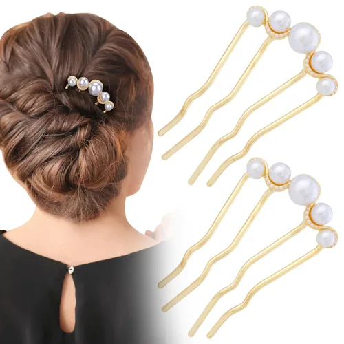 2 horquillas de pelo con forma de U, elegante peine vintage de perlas francesas, horquilla de pelo con giro francés para novias, damas de honor,