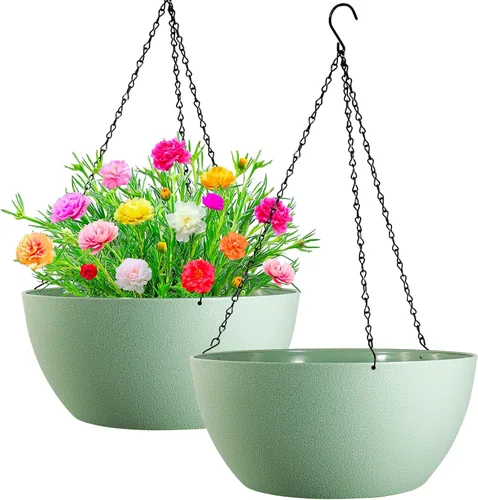 Miniatura 12 de WOUSIWER Paquete de 2 macetas colgantes grandes de 13 pulgadas para plantas de interior y exterior con agujeros de drenaje y cadena, macetas