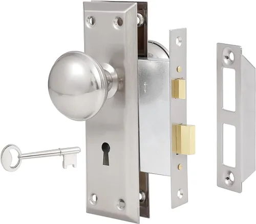 Miniatura 11 de Paquete de 2 pomos de puerta falsos vintage de una cara para interiores, pomos de puerta falsos de placa larga antiguos en níquel cepillado
