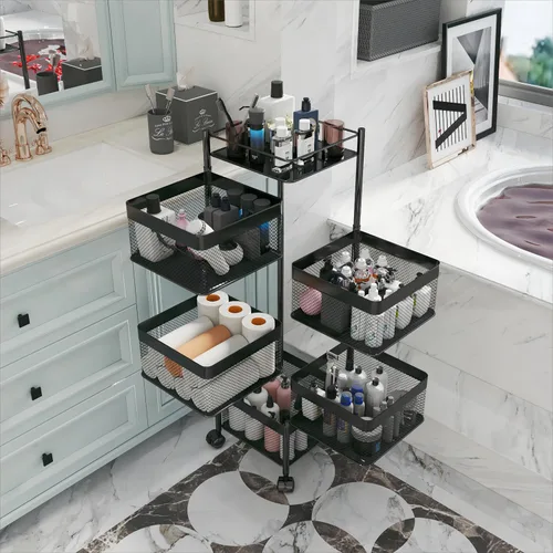 Miniatura 2 de Cesta de frutas y verduras para cocina, sin montaje, estante de almacenamiento giratorio, estante de almacenamiento de baño, organizadores de cocina