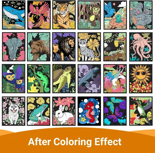 Miniatura 4 de HOTPLACY 48 Piezas Pósteres de Terciopelo Difuso para Colorear Pósteres Difusos de Animales para Colorear para Adultos Adolescentes Póster Grande