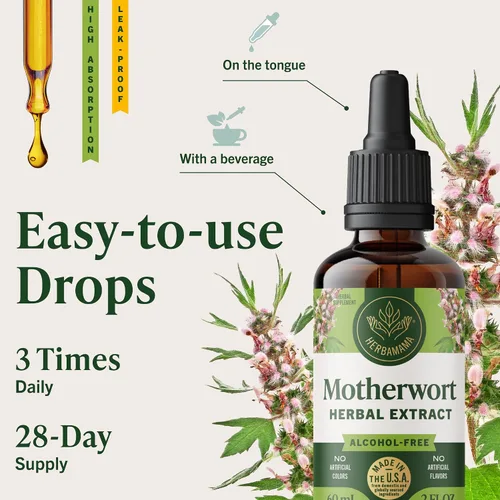 Miniatura 6 de HERBAMAMA Extracto líquido de Motherwort de 2 onzas líquidas, vegano, suplemento de hierbas orgánicas para apoyar la salud del corazón, la función