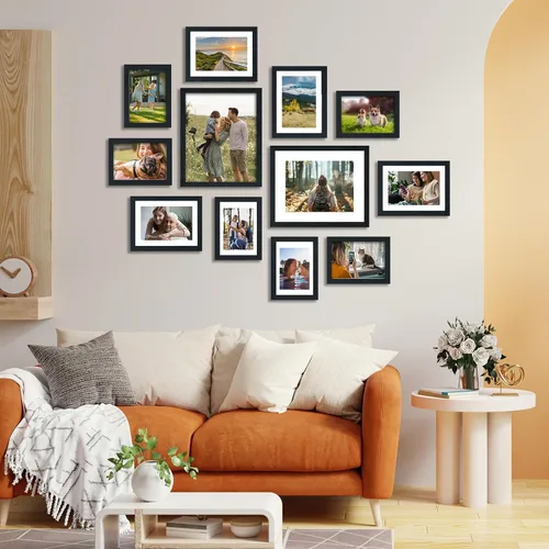 Miniatura 5 de Fixwal Juego de marcos de fotos, paquete de 15 marcos de fotos negros collage decoración de pared para fotos variadas, tres de 8x10, seis de 5x7