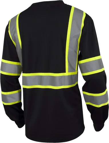 Miniatura 2 de L&M playera de alta visibilidad clase 3 reflectante de seguridad, color negro, manga corta/larga, alta visibilidad 39 55