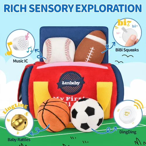 Miniatura 2 de Juguetes para Bebés Niños de 6-12 Meses – My First Sports Bag Juguetes Musicales para Bebés con 4 Pelotas Sensoriales – Baloncesto, Fútbol