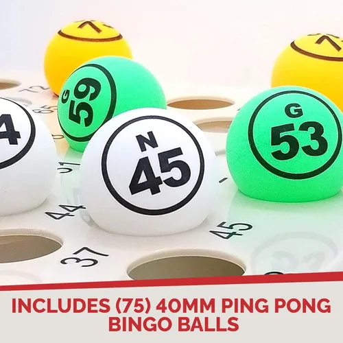 Miniatura 7 de MR CHIPS Juego de bingo profesional con jaula de bingo extra grande (19 pulgadas de alto), bolas de bingo de ping pong de una sola cara y tablero