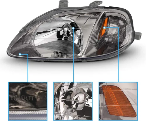 Miniatura 3 de AmeriLite - Juego de faros delanteros de repuesto en metal de estilo OE para Honda Civic 1999-2000 - Lado del conductor y del pasajero Metal