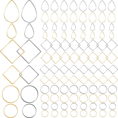 PAGOW 96 piezas de aretes de aro para hacer joyas, hipoalergénicos, cuadrados, redondos, plateados, dorados, para manualidades, suministros de