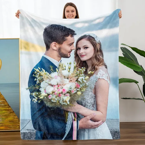 Mantas personalizadas con fotos, manta personalizada con nombre de imagen para esposa, marido, novio, novia, aniversario, Navidad, cumpleaños, 1 Foto
