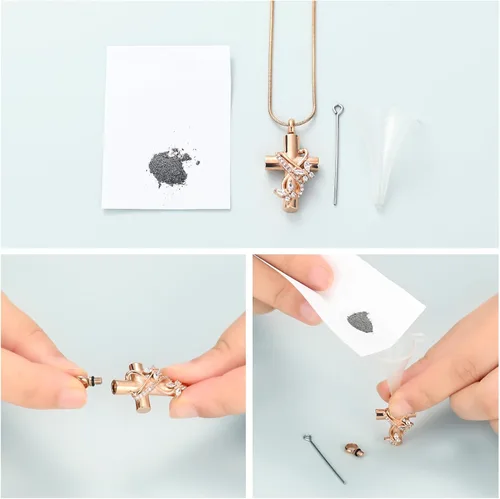 Miniatura 19 de Imrsanl Collar de urna de cruz de mariposa para cenizas, hombres y mujeres, joyería de cremación, colgante de cenizas para cenizas conmemorativas