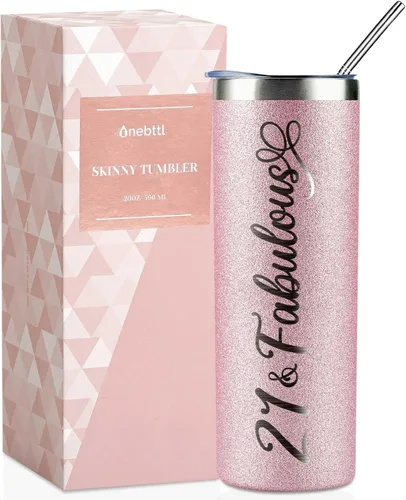 Miniatura 9 de Onebttl Regalos de cumpleaños número 21 para mujeres, niñas, ella, 21 y fabuloso, vaso aislado de acero inoxidable con purpurina de 20 onzas / 20.0