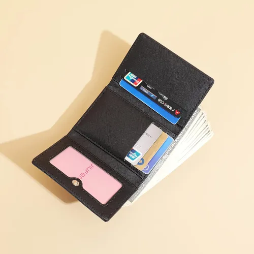 Miniatura 5 de JIUFENG Cartera corta con bloqueo RFID para mujer, multiusos, con cremallera, plegada, monederos, bolsas para múltiples tarjetas, organizador