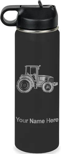 Miniatura 44 de LaserGram Botella de agua personalizada, tractor agrícola, acero inoxidable de doble pared aislada al vacío con popote superior, regalo grabado