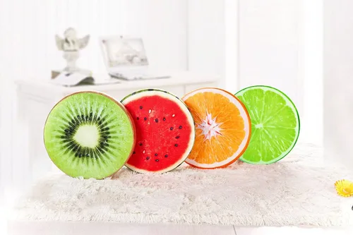 Miniatura 4 de HYSEAS Almohadas redondas de 14 pulgadas de sandía, impresión 3D, cojines decorativos de felpa divertida de frutas para sofá, silla, suelo, sofá