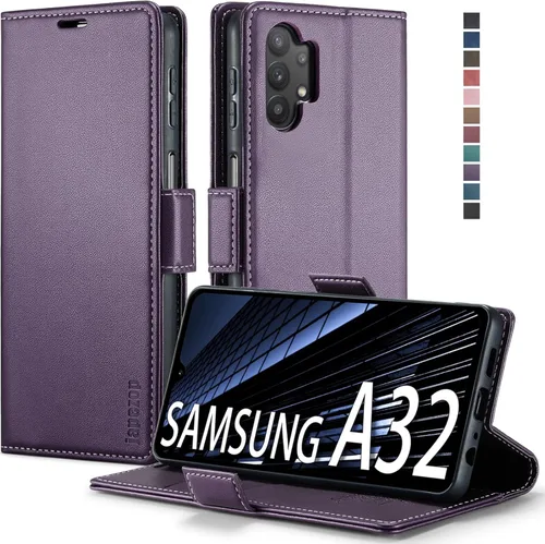 Miniatura 11 de Funda tipo cartera para Samsung Galaxy A32 5G con bloqueo RFID, tarjetero y función atril magnético, funda de cuero con tapa para Samsung Galaxy A32