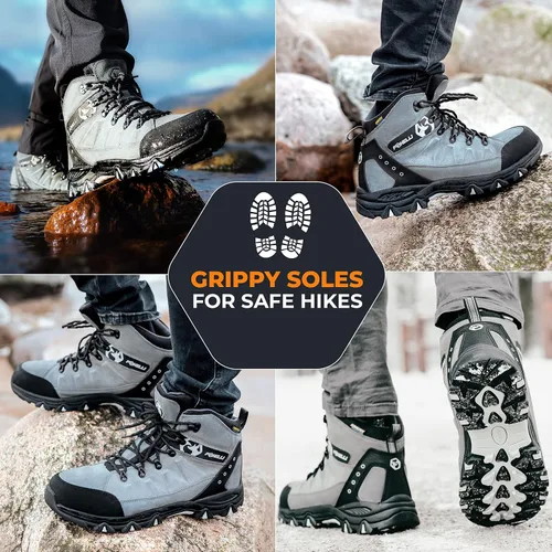 Miniatura 5 de Foxelli Botas de senderismo para hombre, impermeables, transpirables y ligeras, botas de senderismo de piel de ante para hombre