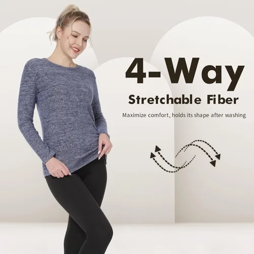 Miniatura 36 de MANCYFIT Tops térmicos para mujer, camisa con forro polar, manga larga, capa base, cuello en V