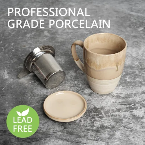 Miniatura 3 de Bosmarlin Taza de té de cerámica con infusor y tapa, 13.5 onzas, 5 colores a elegir, apta para lavavajillas y microondas, esmalte reactivo, taza