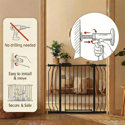 Miniatura 5 de Puerta para bebés y perros de 34 a 38.5 pulgadas, cierre automático, puerta de seguridad interior montada en tensión para escaleras y puertas, metal