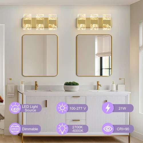 Miniatura 2 de Luminarias LED Modernas para Baño Regulables de 3 Luces Doradas para Tocador, Luminaria de Iluminación Ajustable 5CCT Luces de Tocador Sobre Espejo
