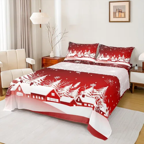 Miniatura 20 de Erosebridal Juego de ropa de cama individual con diseño de árbol de Navidad, muñeco de nieve, decoración de corona de Navidad, sábana bajera