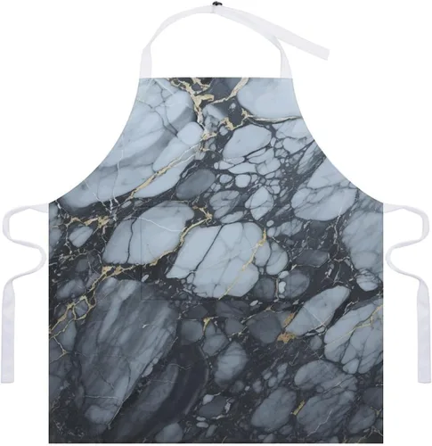 Miniatura 7 de MUSM Apron for Adults - 27.6 X 31.5 Inch, Heavy-Duty Polyester Aprons with Two Large Pockets, Waterproof Black Textured Marble Kitchen Apron for