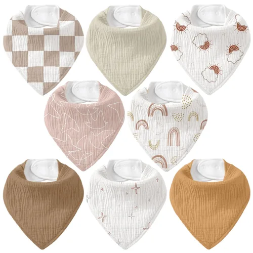 Miniatura 13 de Baberos de muselina para bebé 8 unidades, Babero tipo bandana para babeo y dentición, Algodón suave absorbente para niñas y niños Jardín