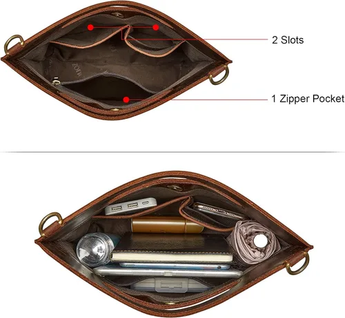 Miniatura 5 de S-ZONE Women Vintage Genuine Leather Crossbody Bag Distressed Foldable Clutch Top Handle Handbag Purse