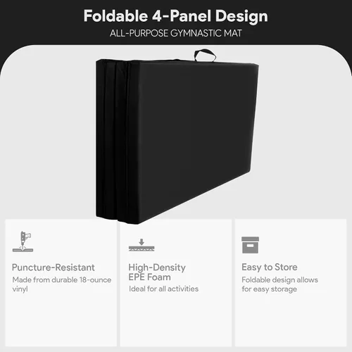 Miniatura 3 de BalanceFrom 6x4 Feet 4-Panel Folding Gymnastics Mat – 2-Inch Thick Pad with Vinyl Surface and Carrying Handles for Tumbling, Yoga, Pilates, Home