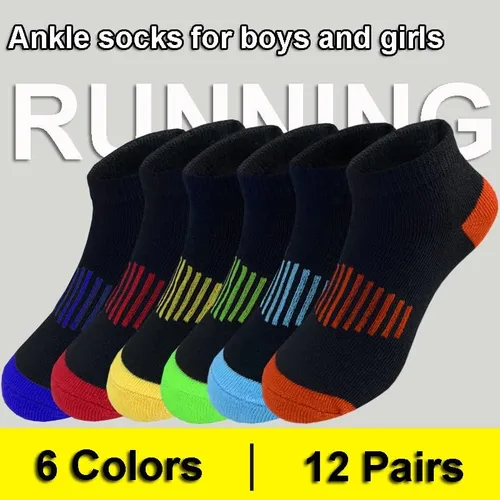 Miniatura 3 de 12 pares de calcetines de algodón atléticos para niños, calcetines de algodón medio acolchados de corte bajo