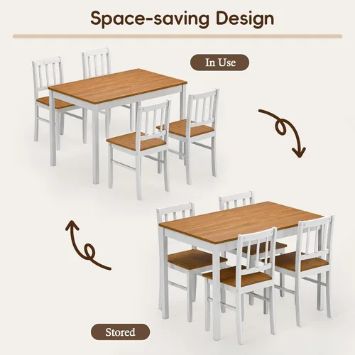Miniatura 5 de Juego de mesa de comedor de 5 piezas para 4, juego de mesa de cocina rectangular de madera maciza con 4 sillas, juego de comedor de madera que