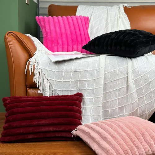 Miniatura 6 de Juego de 2 fundas de almohada de 18 x 18 pulgadas, fundas decorativas de piel sintética para cama, funda de almohada suave y esponjosa con respaldo