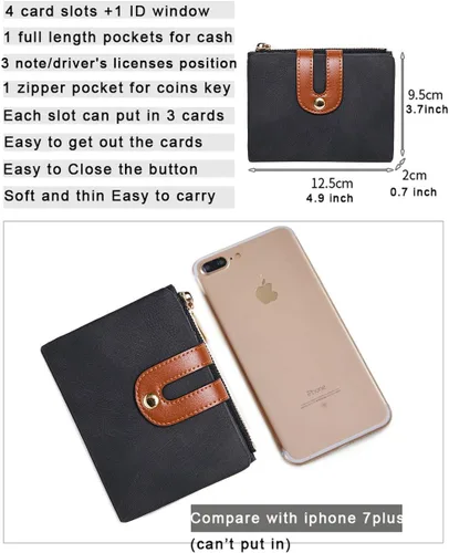 Miniatura 6 de TOPKULL Carteras para mujer, carteras de cuero plegables pequeñas para mujer, mini RFID, billeteras delgadas con cremallera, carteras compactas