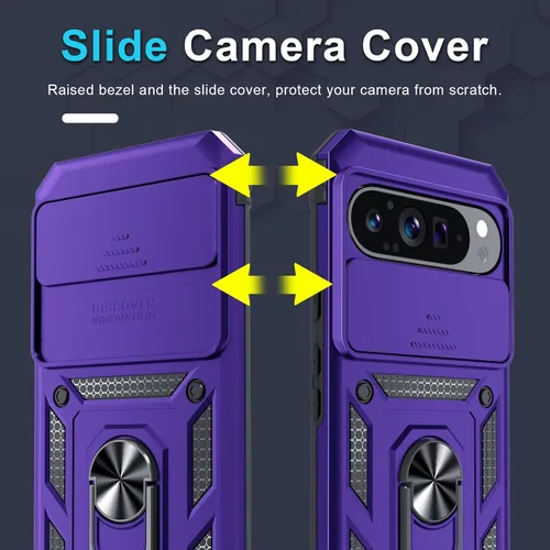 Miniatura 3 de Janmitta - Funda compatible con Google Pixel 9 Pro XL con cubierta deslizante para lente de cámara incorporada + protector de pantalla + soporte