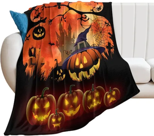Mantas de noche de Halloween de dibujos animados para sofá y cama, manta de castillo de bosque de terror, manta suave, acogedora, ligera,
