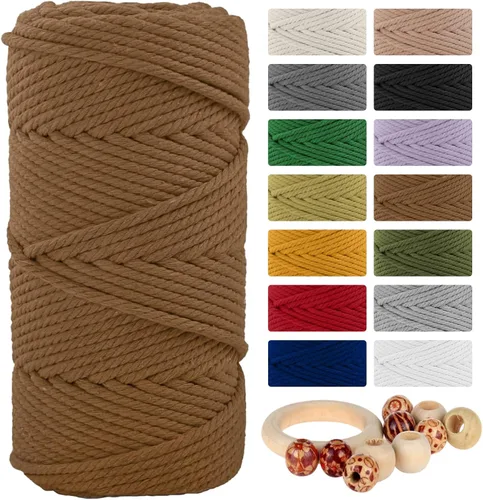 Miniatura 33 de Cordón de algodón macramé 5mmx109 yardas 4 hebras, Munzong Natural hecho a mano 4 cuerdas de algodón trenzadas para colgar en la pared, tejido