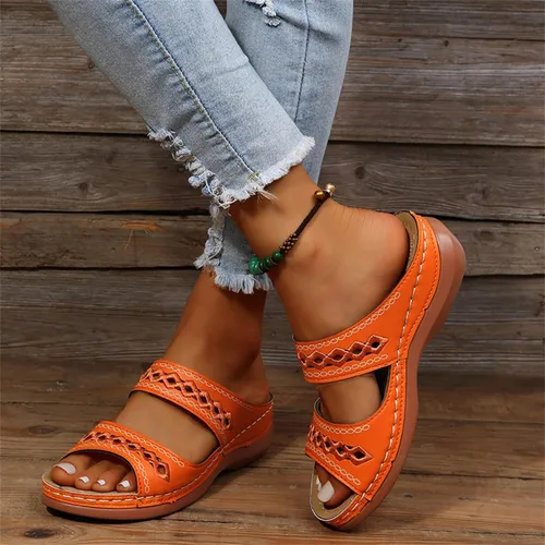 Miniatura 45 de Ladmiple Sandalias ortopédicas florales de moda 2023 con soporte de arco, zapatillas romanas casuales con puntera abierta