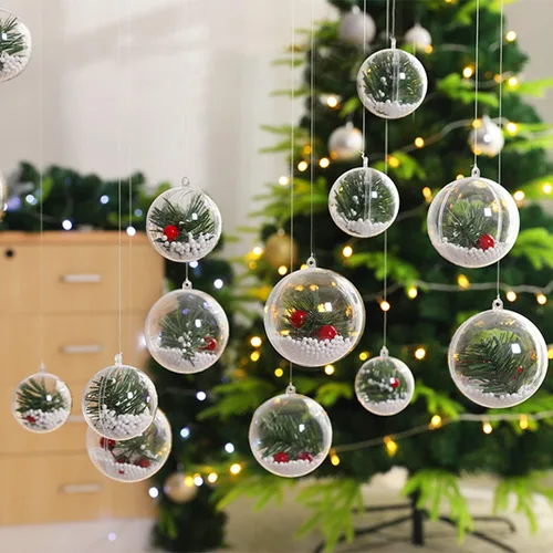 Miniatura 6 de Jishi Paquete de 10 adornos de Navidad de plástico transparente para manualidades, bolas de adornos de Navidad DIY rellenables de 2.36 pulgadas
