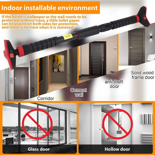 Miniatura 6 de Adjustable Pull Up Bar for Doorway - 440LBS Weight Capacity, No Screws Installation with Level Meter and Auto Lock, Chin Up Bar for Home Gym