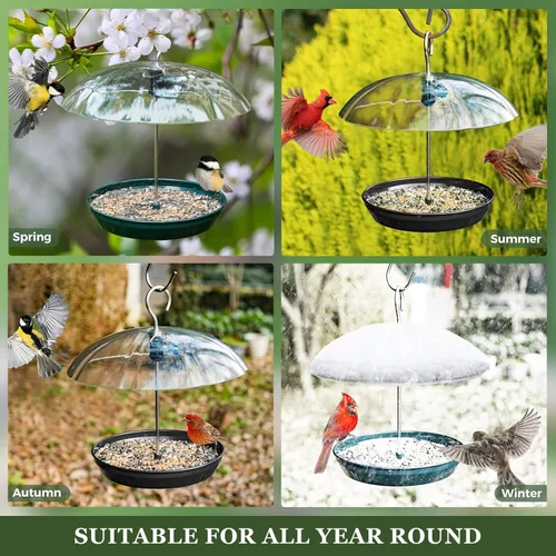 Miniatura 6 de Comedero para pájaros Kingsyard ajustable para colgar al aire libre, comedero de bandeja de metal con parte superior abombada, atrae pájaros azules
