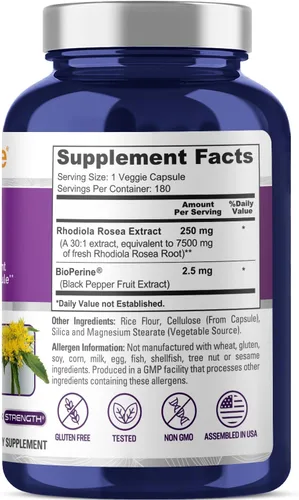 Miniatura 5 de NusaPure Rhodiola Rosea 7,500 mg 180 cápsulas vegetales (sin OMG, extracto 30:1, vegetariano/vegano y sin gluten) con bioperina
