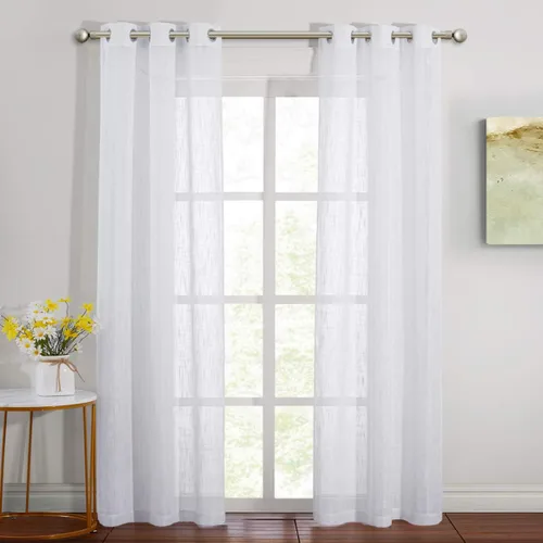 NICETOWN Cortinas Transparentes para Dormitorio de 84 pulgadas de Largo, Cortinas Semi Transparentes de Lino Blanco con Ojales para Privacidad con