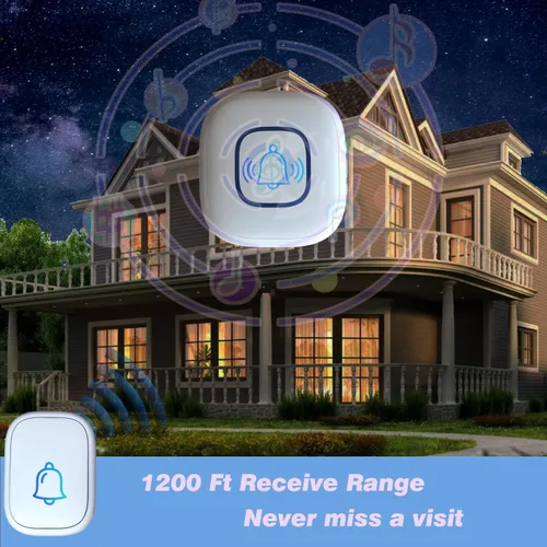 Miniatura 6 de Timbre inalámbrico, rango de 1200 pies, timbre lo suficientemente fuerte, 5 niveles de volumen y 52 timbres de puerta con LED intermitente