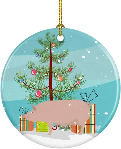 Miniatura 22 de Caroline's Treasures Adorno de cerámica de Navidad pintado o de codorniz chino, decoración colgante de árbol de Navidad verde azulado para el hogar