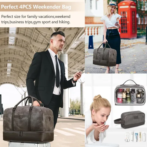 Miniatura 2 de Wogarl Bolsa de fin de semana para mujeres y hombres, bolsa grande de viaje, Gris, Moda