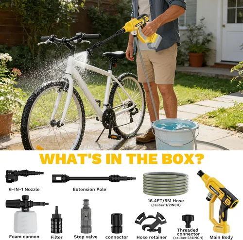 Miniatura 7 de Lavadora portátil inalámbrica compatible con batería Dewalt de 20 V, herramienta de limpieza portátil de mano de 700 PSI con motor sin escobillas