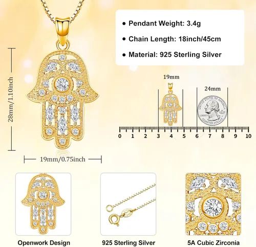 Miniatura 2 de Aniu Joyería de plata de ley 925 para mujer, joyería de mano de Fátima Hamsa contra el mal de ojo con circonita cúbica, viene con caja de regalo
