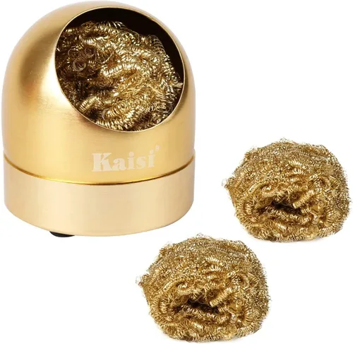 Kaisiking Limpiador de puntas de soldador, alambre de limpieza de punta de soldadura y estación de soporte, latón en espiral suave con 3 piezas de